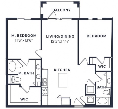 Floor plan for 2 beds, 2 baths, 1132 sqft